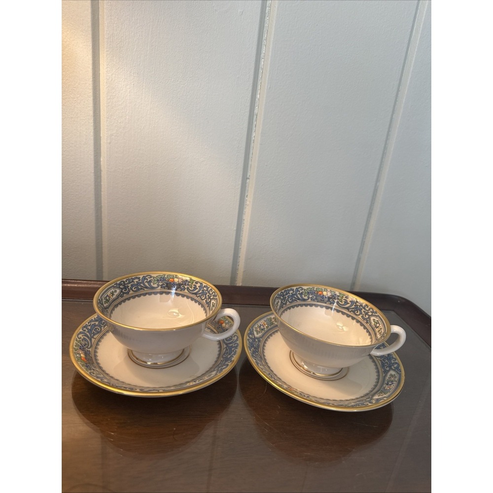 Vintage Set Of 2 LENOX AUTUMN Cups & Saucers Mint Condition. Gold Accent Trim